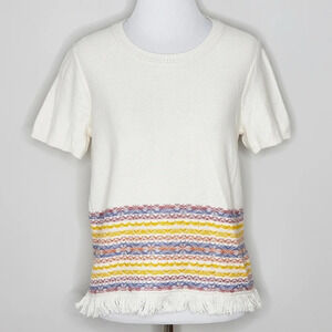 Madewell Fringe Jacquard Embroidered Sweater S